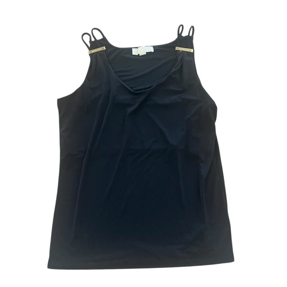 Michael Kors Womens Black Blouse Size Large Sleeveless Shoulder Gold Accents
